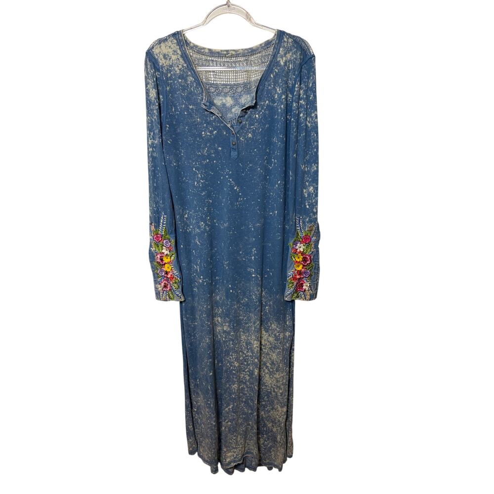 Aratta Silent Journey Bleech Dyed Floral Embroidered Boho Long Sleeve Maxi Dress